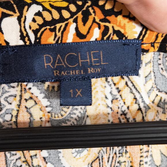 Rachel Roy Paisley Blouse Gold Black Size 1X Boho Bold Print - Picture 6 of 7